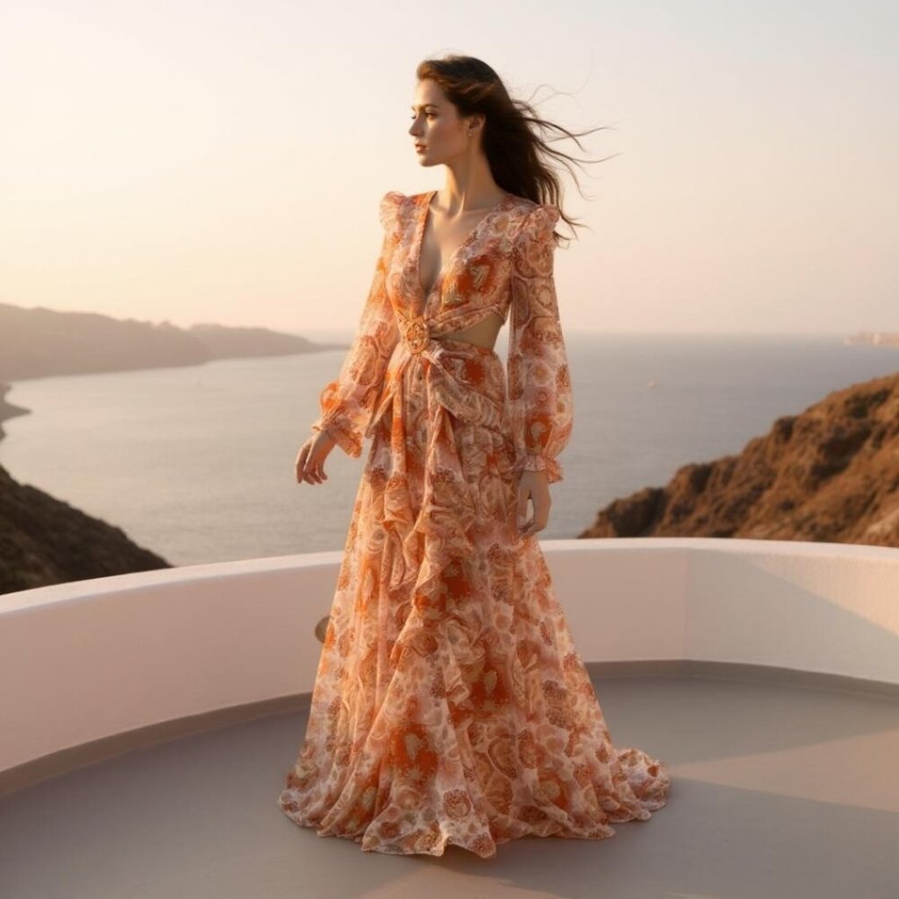 New AKIRA Floral Orange Maxi Dress(never used)